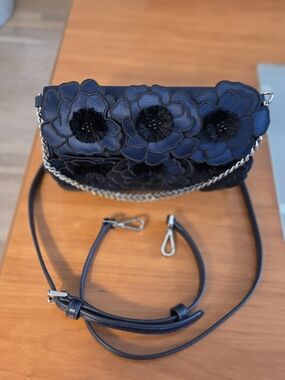 Elegant Kate Spade Madison Embroidered Floral Widow Mini-Flap Crossbody, Navy